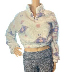 (5 for $25) SO 1/4 Zip White Sherpa Pullover in Girly Tribal Print Size Small